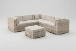 Discount Gartenlounge für 5 Personen, 6-teilig, desert-beige, Alu/Polyrattan, mit Kissenboxfunktion, modular verstellbar Gartenlounge|Aluminium-Gartenmöbel