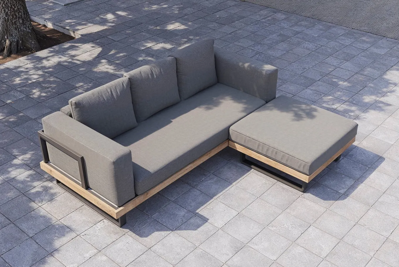 Best Gartenlounge für 3–4 Personen, Alu/Olefin/Akazie, gepolstert in grau, FSC®-zertifiziertes Produkt Gartenlounge|Aluminium-Gartenmöbel