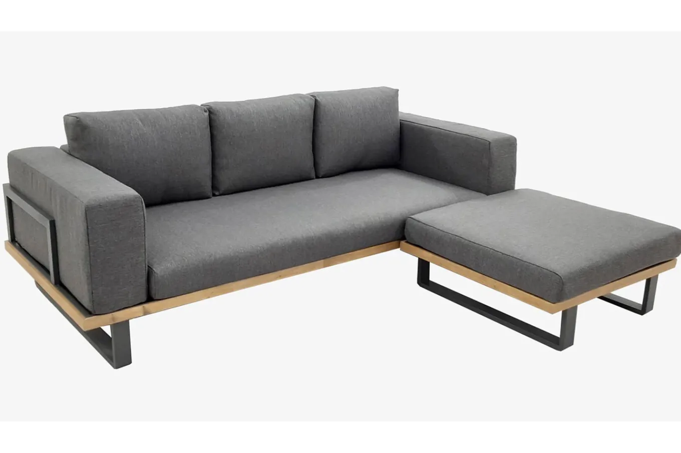 Best Gartenlounge für 3–4 Personen, Alu/Olefin/Akazie, gepolstert in grau, FSC®-zertifiziertes Produkt Gartenlounge|Aluminium-Gartenmöbel