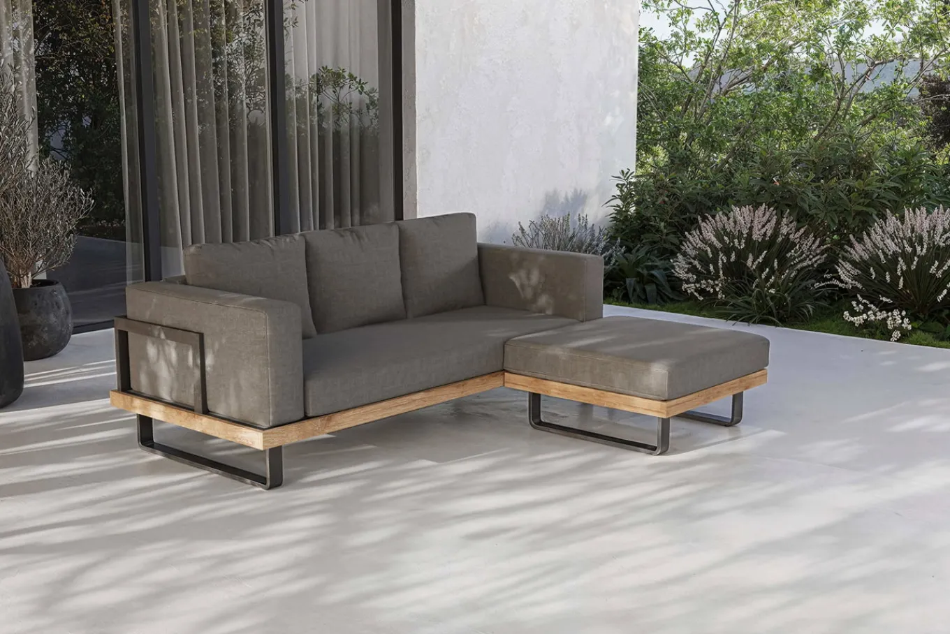 Best Gartenlounge für 3–4 Personen, Alu/Olefin/Akazie, gepolstert in grau, FSC®-zertifiziertes Produkt Gartenlounge|Aluminium-Gartenmöbel