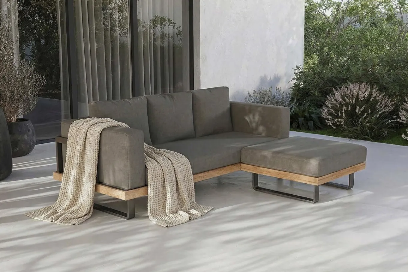 Best Gartenlounge für 3–4 Personen, Alu/Olefin/Akazie, gepolstert in grau, FSC®-zertifiziertes Produkt Gartenlounge|Aluminium-Gartenmöbel