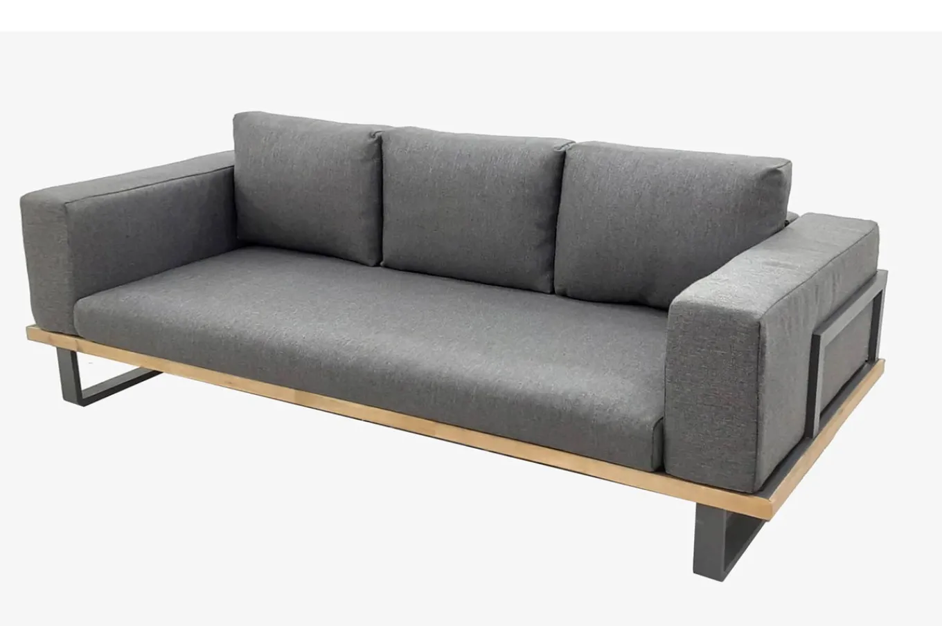 Best Gartenlounge für 3–4 Personen, Alu/Olefin/Akazie, gepolstert in grau, FSC®-zertifiziertes Produkt Gartenlounge|Aluminium-Gartenmöbel