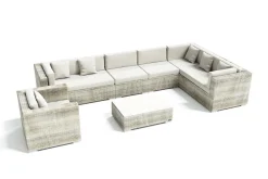 New Gartenlounge für 8 Personen, desert-beige, Alu/Polyrattan, modular verstellbar, mit Kissenboxfunktion Polyrattan-Gartenmöbel|Gartenlounge