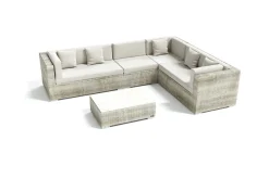 Hot Gartenlounge für 6 Personen, desert-beige, Alu/Polyrattan, modular verstellbar, mit Kissenboxfunktion Polyrattan-Gartenmöbel|Gartenlounge