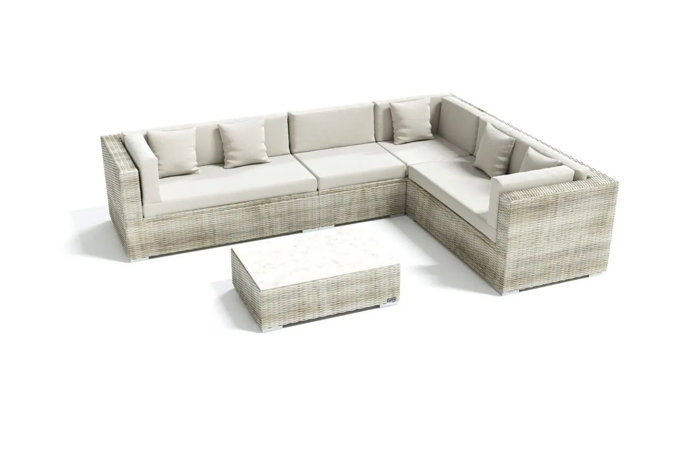 Hot Gartenlounge für 6 Personen, desert-beige, Alu/Polyrattan, modular verstellbar, mit Kissenboxfunktion Polyrattan-Gartenmöbel|Gartenlounge