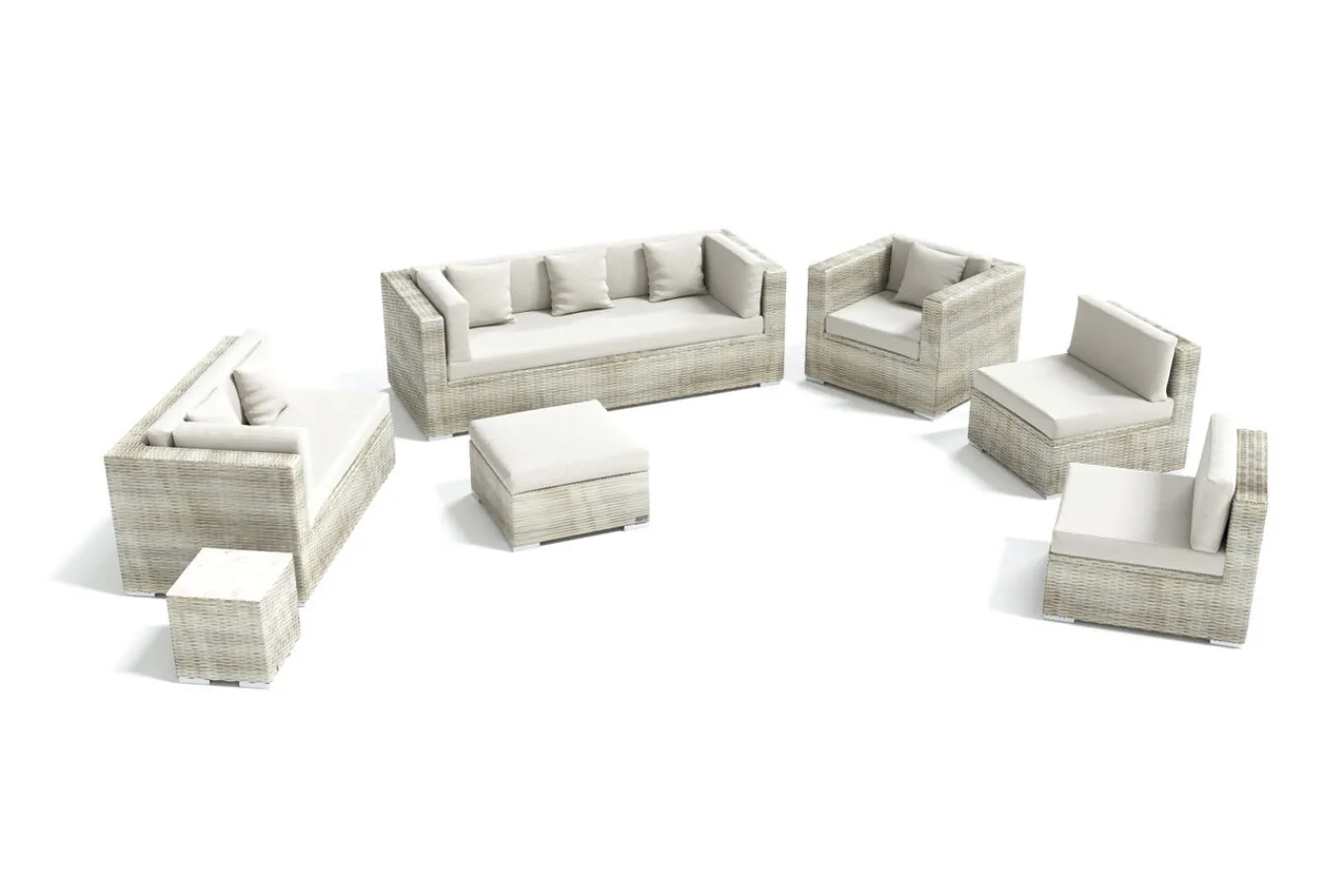 Hot Gartenlounge für 8 Personen, desert-beige, Alu/Polyrattan, modular verstellbar, mit Kissenboxfunktion Polyrattan-Gartenmöbel|Gartenlounge