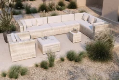Hot Gartenlounge für 8 Personen, desert-beige, Alu/Polyrattan, modular verstellbar, mit Kissenboxfunktion Polyrattan-Gartenmöbel|Gartenlounge