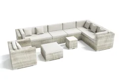 Hot Gartenlounge für 8 Personen, desert-beige, Alu/Polyrattan, modular verstellbar, mit Kissenboxfunktion Polyrattan-Gartenmöbel|Gartenlounge