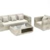 Discount Gartenlounge für 4 Personen, beige-meliert, Alu/Polyrattan, Tisch 120 x 70 cm, langlebiges Material Polyrattan-Gartenmöbel|Gartenlounge