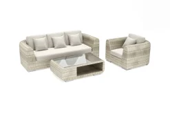 Discount Gartenlounge für 4 Personen, beige-meliert, Alu/Polyrattan, Tisch 120 x 70 cm, langlebiges Material Polyrattan-Gartenmöbel|Gartenlounge