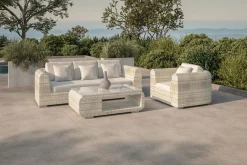 Discount Gartenlounge für 4 Personen, beige-meliert, Alu/Polyrattan, Tisch 120 x 70 cm, langlebiges Material Polyrattan-Gartenmöbel|Gartenlounge