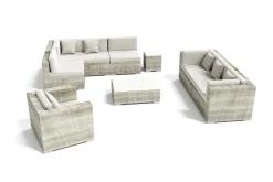 Gartenlounge für 8 Personen, desert-beige, Alu/Polyrattan, modular verstellbar, mit Kissenboxfunktion Polyrattan-Gartenmöbel|Gartenlounge