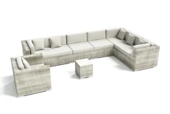 Sale Gartenlounge für 8 Personen, desert-beige, Alu/Polyrattan. modular verstellbar, mit Kissenboxfunktion Polyrattan-Gartenmöbel|Gartenlounge