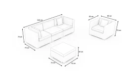 Sale Gartenlounge für 4 Personen, beige, Alu/Polyrattan, 3-Sitzer Modul, Sessel & Hocker, mit Kissenboxfunktion Polyrattan-Gartenmöbel|Gartenlounge
