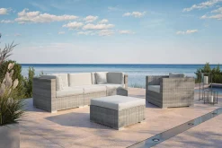 Sale Gartenlounge für 4 Personen, beige, Alu/Polyrattan, 3-Sitzer Modul, Sessel & Hocker, mit Kissenboxfunktion Polyrattan-Gartenmöbel|Gartenlounge