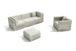 Sale Gartenlounge für 4 Personen, beige, Alu/Polyrattan, 3-Sitzer Modul, Sessel & Hocker, mit Kissenboxfunktion Polyrattan-Gartenmöbel|Gartenlounge