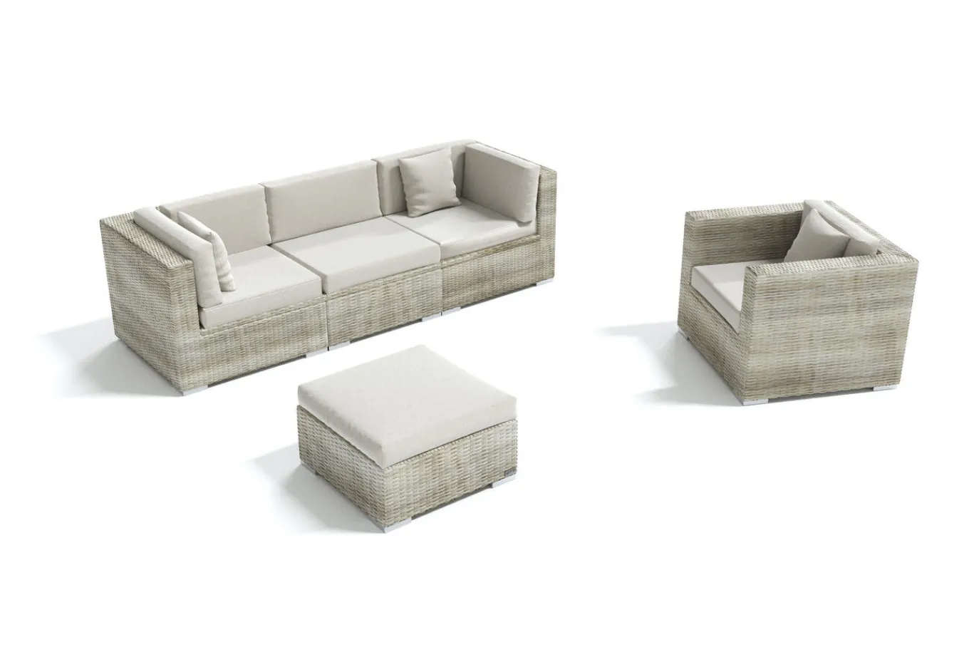 Sale Gartenlounge für 4 Personen, beige, Alu/Polyrattan, 3-Sitzer Modul, Sessel & Hocker, mit Kissenboxfunktion Polyrattan-Gartenmöbel|Gartenlounge