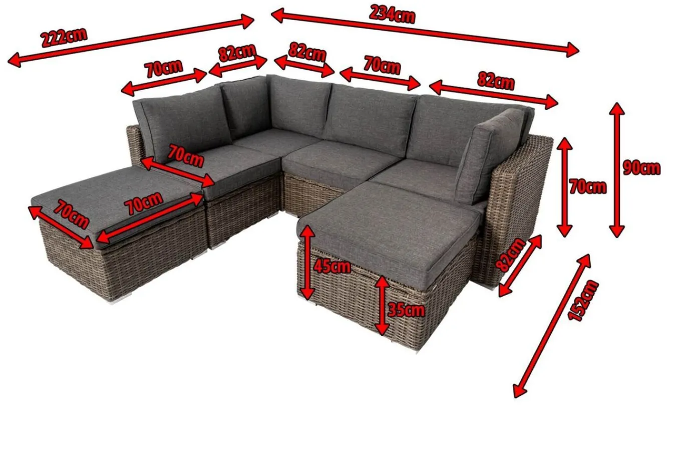 Clearance Gartenlounge, grau, Polyrattan, 6 Personen, verstellbare Sitzflächen, wasserfeste Kissenbox Polyrattan-Gartenmöbel|Gartenlounge