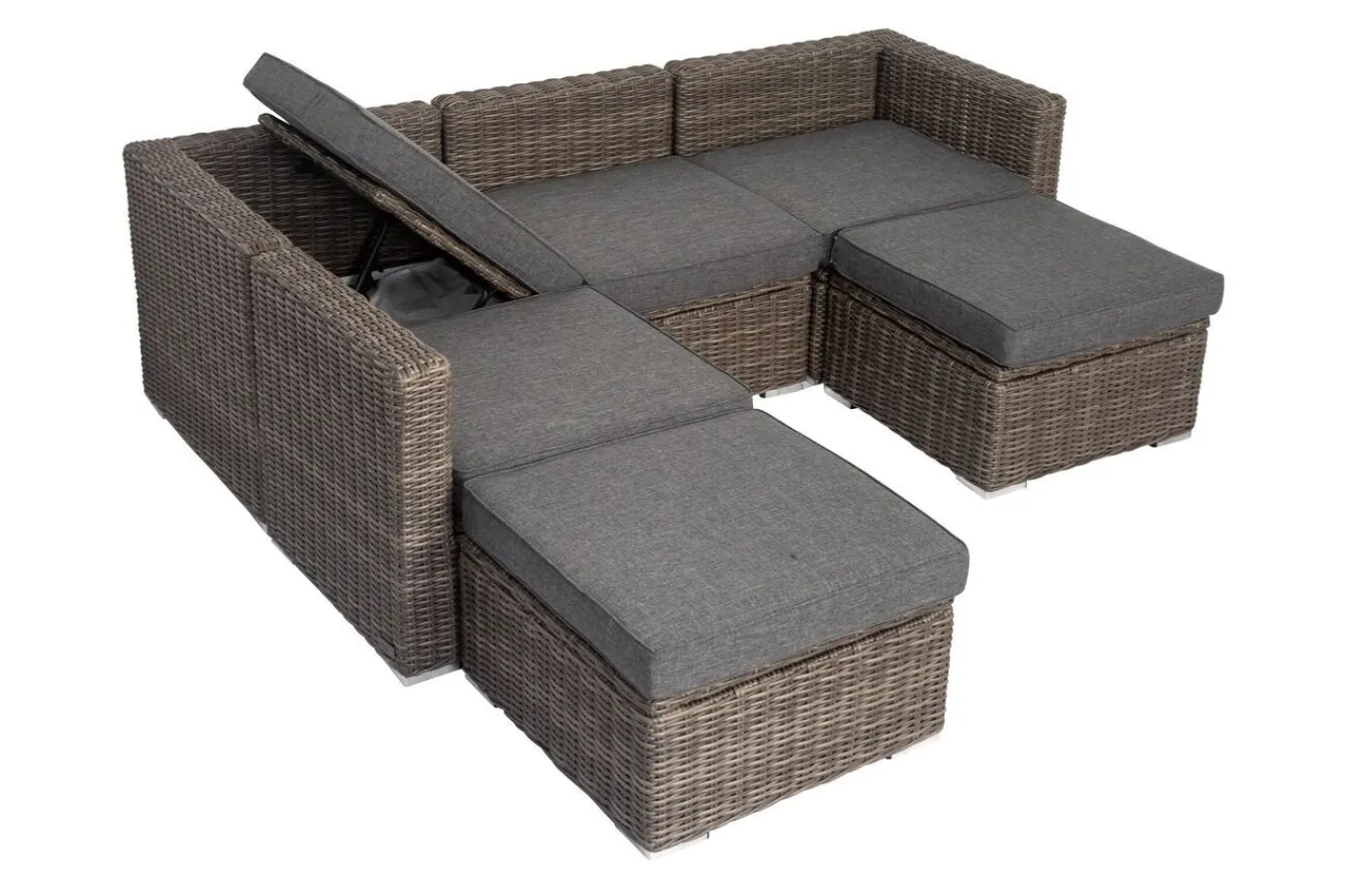 Clearance Gartenlounge, grau, Polyrattan, 6 Personen, verstellbare Sitzflächen, wasserfeste Kissenbox Polyrattan-Gartenmöbel|Gartenlounge