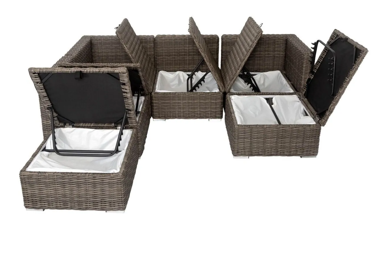 Clearance Gartenlounge, grau, Polyrattan, 6 Personen, verstellbare Sitzflächen, wasserfeste Kissenbox Polyrattan-Gartenmöbel|Gartenlounge