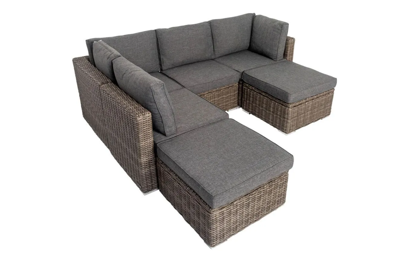 Clearance Gartenlounge, grau, Polyrattan, 6 Personen, verstellbare Sitzflächen, wasserfeste Kissenbox Polyrattan-Gartenmöbel|Gartenlounge