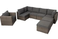 Online Gartenlounge, grau, Polyrattan, 8Personen, mit Sessel, verstellbare Sitzflächen, wasserfeste Kissenbox Polyrattan-Gartenmöbel|Gartenlounge