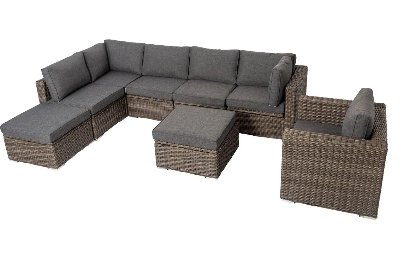 Online Gartenlounge, grau, Polyrattan, 8Personen, mit Sessel, verstellbare Sitzflächen, wasserfeste Kissenbox Polyrattan-Gartenmöbel|Gartenlounge