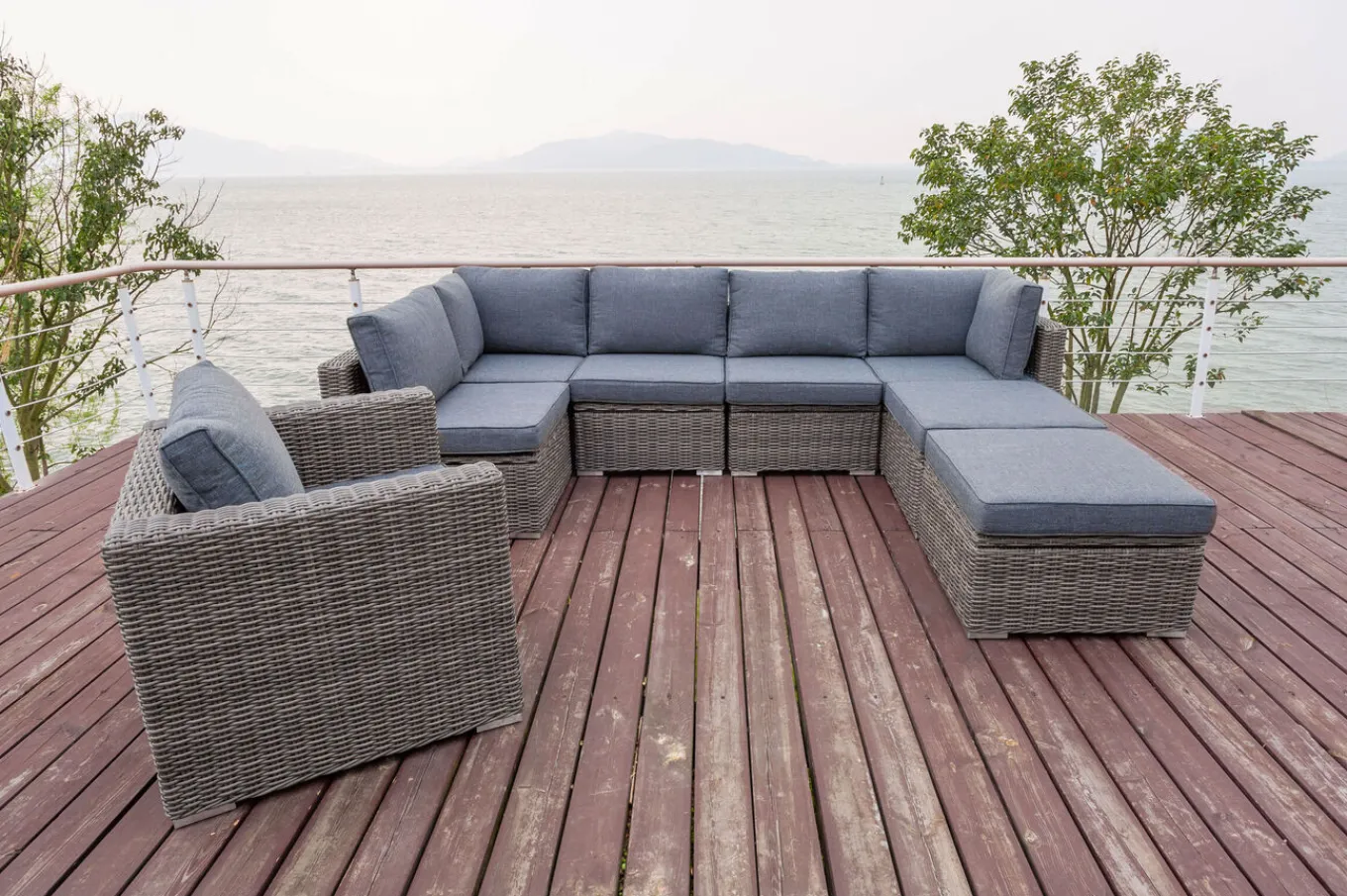 Online Gartenlounge, grau, Polyrattan, 8Personen, mit Sessel, verstellbare Sitzflächen, wasserfeste Kissenbox Polyrattan-Gartenmöbel|Gartenlounge