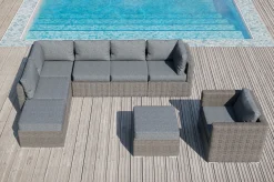 Online Gartenlounge, grau, Polyrattan, 8Personen, mit Sessel, verstellbare Sitzflächen, wasserfeste Kissenbox Polyrattan-Gartenmöbel|Gartenlounge