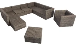 Gartenlounge, grau, Polyrattan, 10 Personen, mit Sessel, verstellbare Sitzflächen, wasserfeste Kissenbox Polyrattan-Gartenmöbel|Gartenlounge