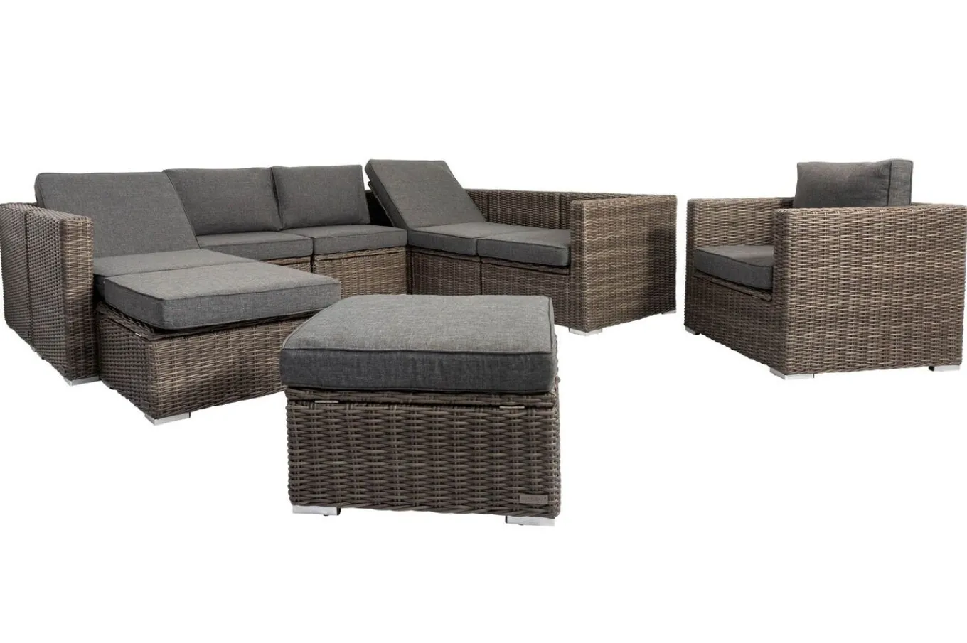 Gartenlounge, grau, Polyrattan, 10 Personen, mit Sessel, verstellbare Sitzflächen, wasserfeste Kissenbox Polyrattan-Gartenmöbel|Gartenlounge
