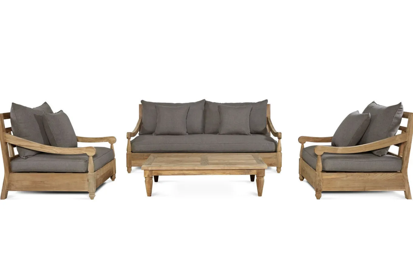 Online Gartenlounge, natur/grau, recyceltes Teak/Olefin, 4 Sitzplätze, inkl. Polster, FSC®-zertifiziertes Produkt Gartenlounge|Teak-Gartenmöbel