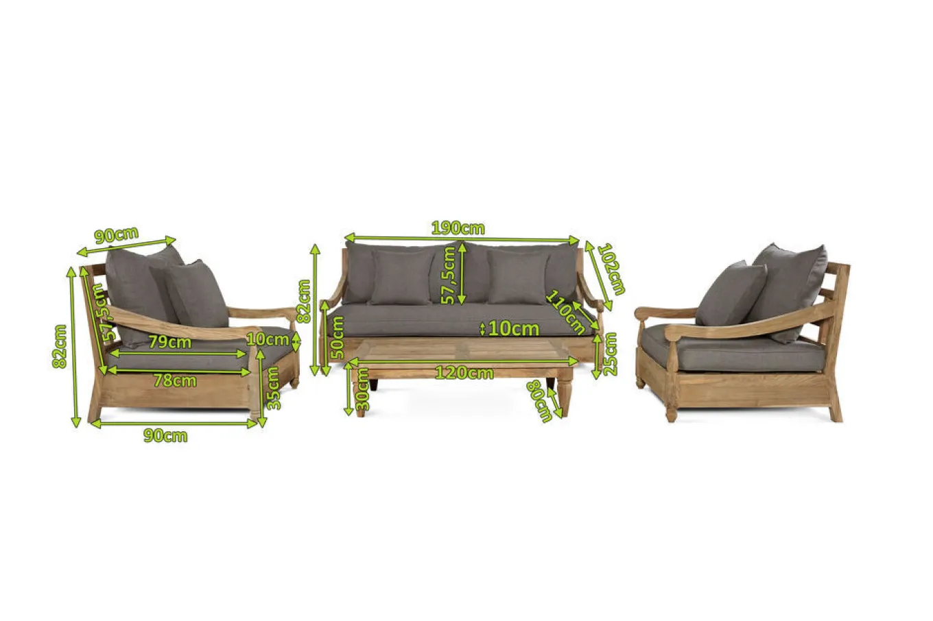 Online Gartenlounge, natur/grau, recyceltes Teak/Olefin, 4 Sitzplätze, inkl. Polster, FSC®-zertifiziertes Produkt Gartenlounge|Teak-Gartenmöbel