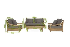 Online Gartenlounge, natur/grau, recyceltes Teak/Olefin, 4 Sitzplätze, inkl. Polster, FSC®-zertifiziertes Produkt Gartenlounge|Teak-Gartenmöbel