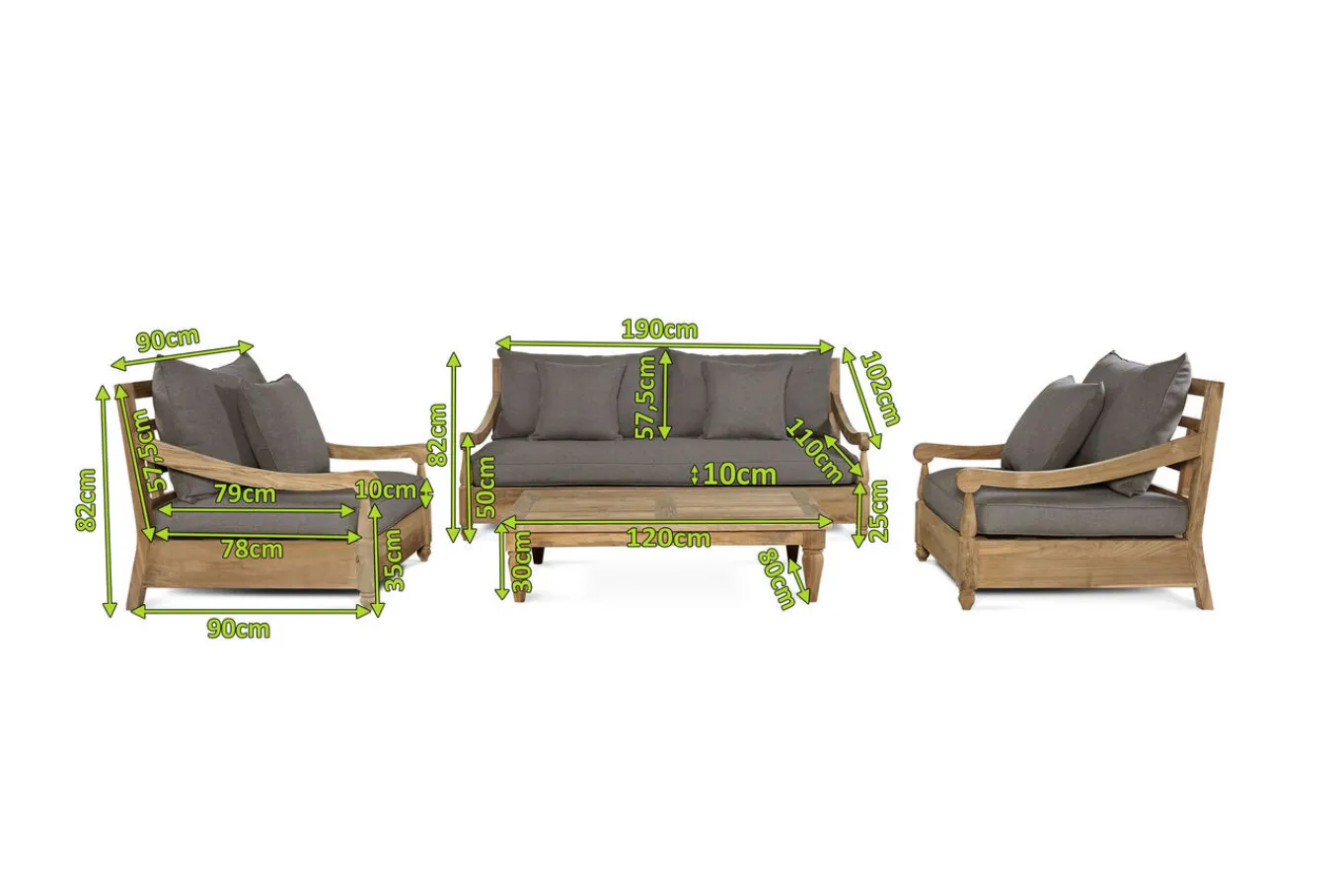 Online Gartenlounge, natur/grau, recyceltes Teak/Olefin, 4 Sitzplätze, inkl. Polster, FSC®-zertifiziertes Produkt Gartenlounge|Teak-Gartenmöbel