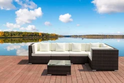 Best Gartenlounge, 5 Pers, braun marmoriert, Polyrattan, wasserfeste Kissenbox, inkl. Beistelltisch Polyrattan-Gartenmöbel|Gartenlounge