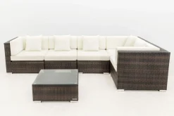 Best Gartenlounge, 5 Pers, braun marmoriert, Polyrattan, wasserfeste Kissenbox, inkl. Beistelltisch Polyrattan-Gartenmöbel|Gartenlounge