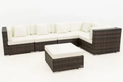 Best Gartenlounge, 5 Pers, braun marmoriert, Polyrattan, wasserfeste Kissenbox, inkl. Beistelltisch Polyrattan-Gartenmöbel|Gartenlounge