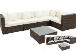 Best Gartenlounge, 5 Pers, braun marmoriert, Polyrattan, wasserfeste Kissenbox, inkl. Beistelltisch Polyrattan-Gartenmöbel|Gartenlounge