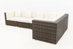 Sale Gartenlounge, 5 Pers, braun marmoriert, Polyrattan, wasserfeste Kissenbox Polyrattan-Gartenmöbel|Gartenlounge