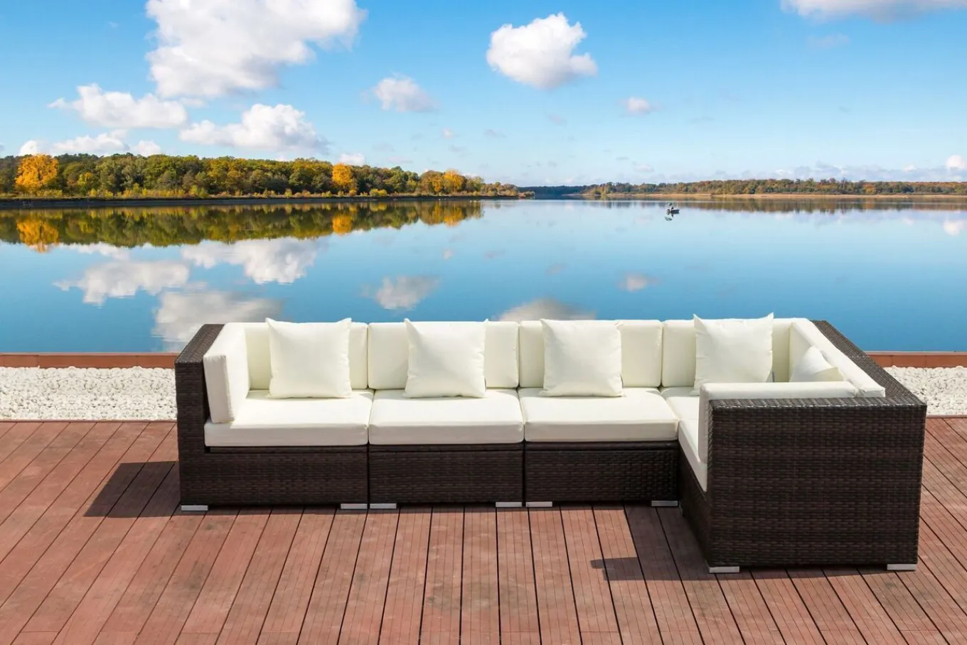 Sale Gartenlounge, 5 Pers, braun marmoriert, Polyrattan, wasserfeste Kissenbox Polyrattan-Gartenmöbel|Gartenlounge