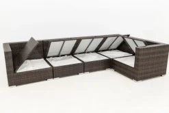 Sale Gartenlounge, 5 Pers, braun marmoriert, Polyrattan, wasserfeste Kissenbox Polyrattan-Gartenmöbel|Gartenlounge