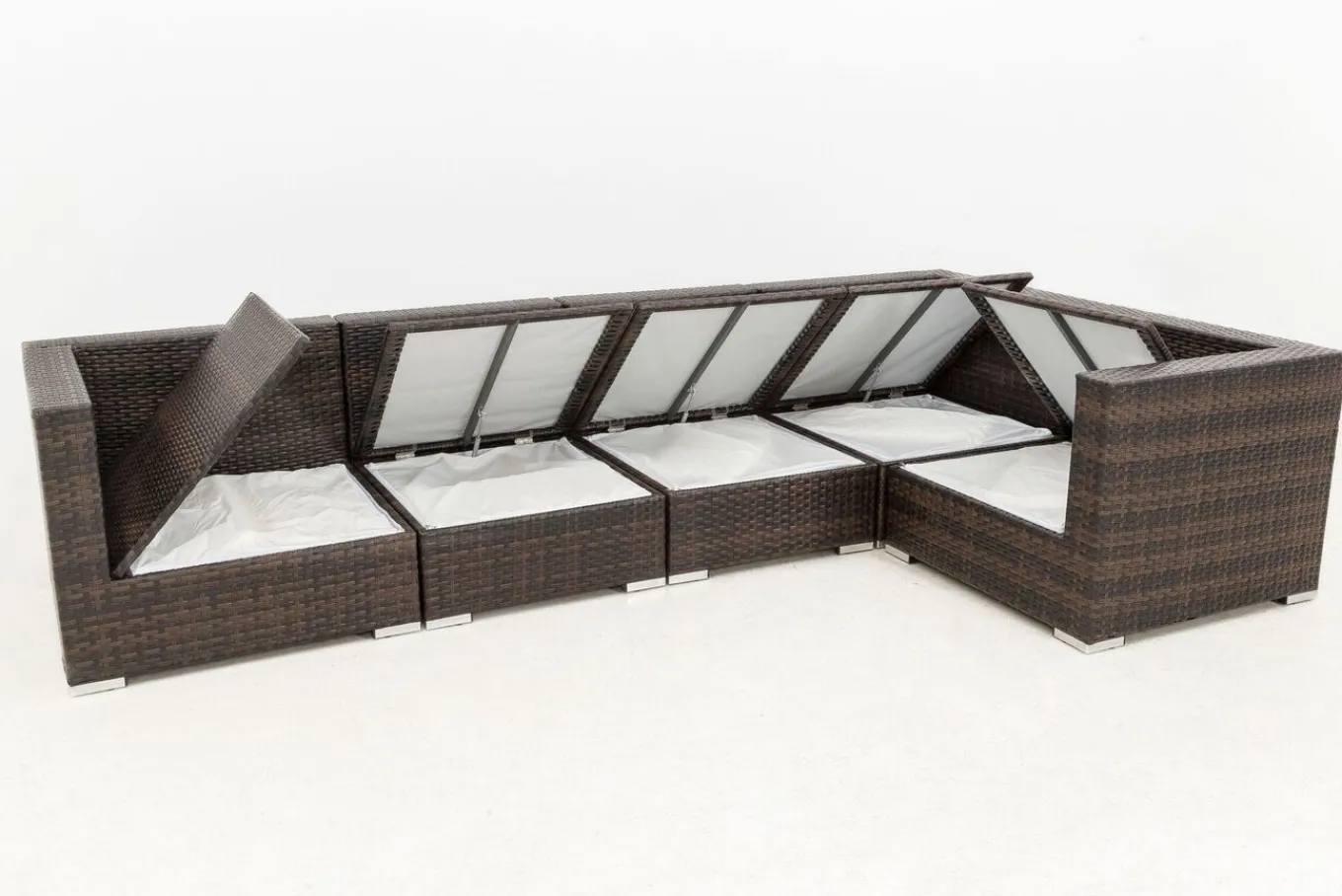 Sale Gartenlounge, 5 Pers, braun marmoriert, Polyrattan, wasserfeste Kissenbox Polyrattan-Gartenmöbel|Gartenlounge