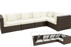 Sale Gartenlounge, 5 Pers, braun marmoriert, Polyrattan, wasserfeste Kissenbox Polyrattan-Gartenmöbel|Gartenlounge