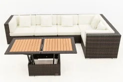 Clearance Gartenlounge, 5 Pers, braun marmoriert, Polyrattan, wasserfeste Kissenbox, inkl. Loungetisch Polyrattan-Gartenmöbel|Gartenlounge