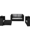 Online Gartenlounge, 5 Personen, creme/weiß, schwarz, Polyrattan, wasserfeste Kissenbox Polyrattan-Gartenmöbel|Gartenlounge