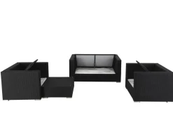Online Gartenlounge, 5 Personen, creme/weiß, schwarz, Polyrattan, wasserfeste Kissenbox Polyrattan-Gartenmöbel|Gartenlounge