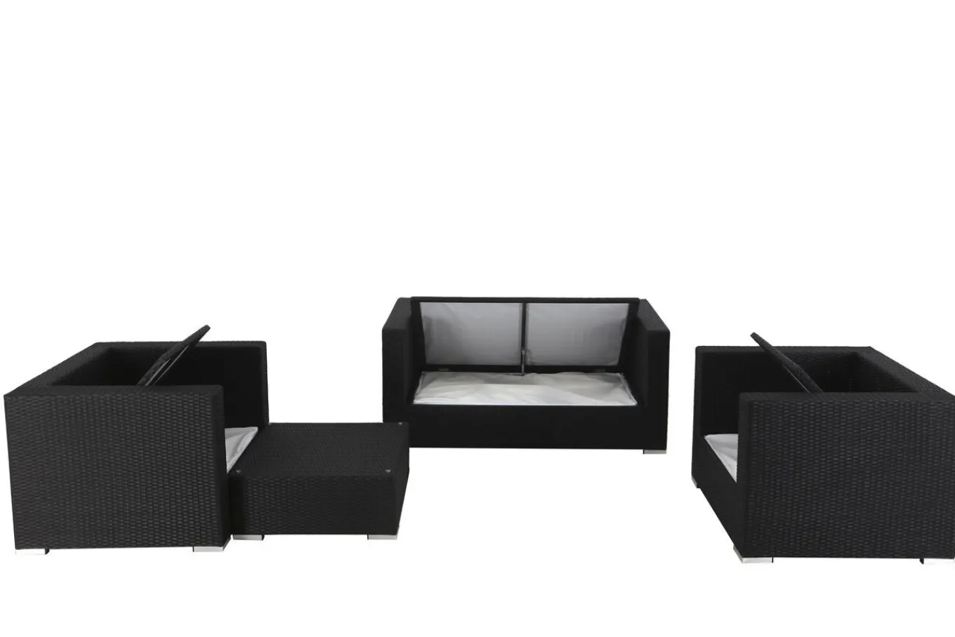 Online Gartenlounge, 5 Personen, creme/weiß, schwarz, Polyrattan, wasserfeste Kissenbox Polyrattan-Gartenmöbel|Gartenlounge