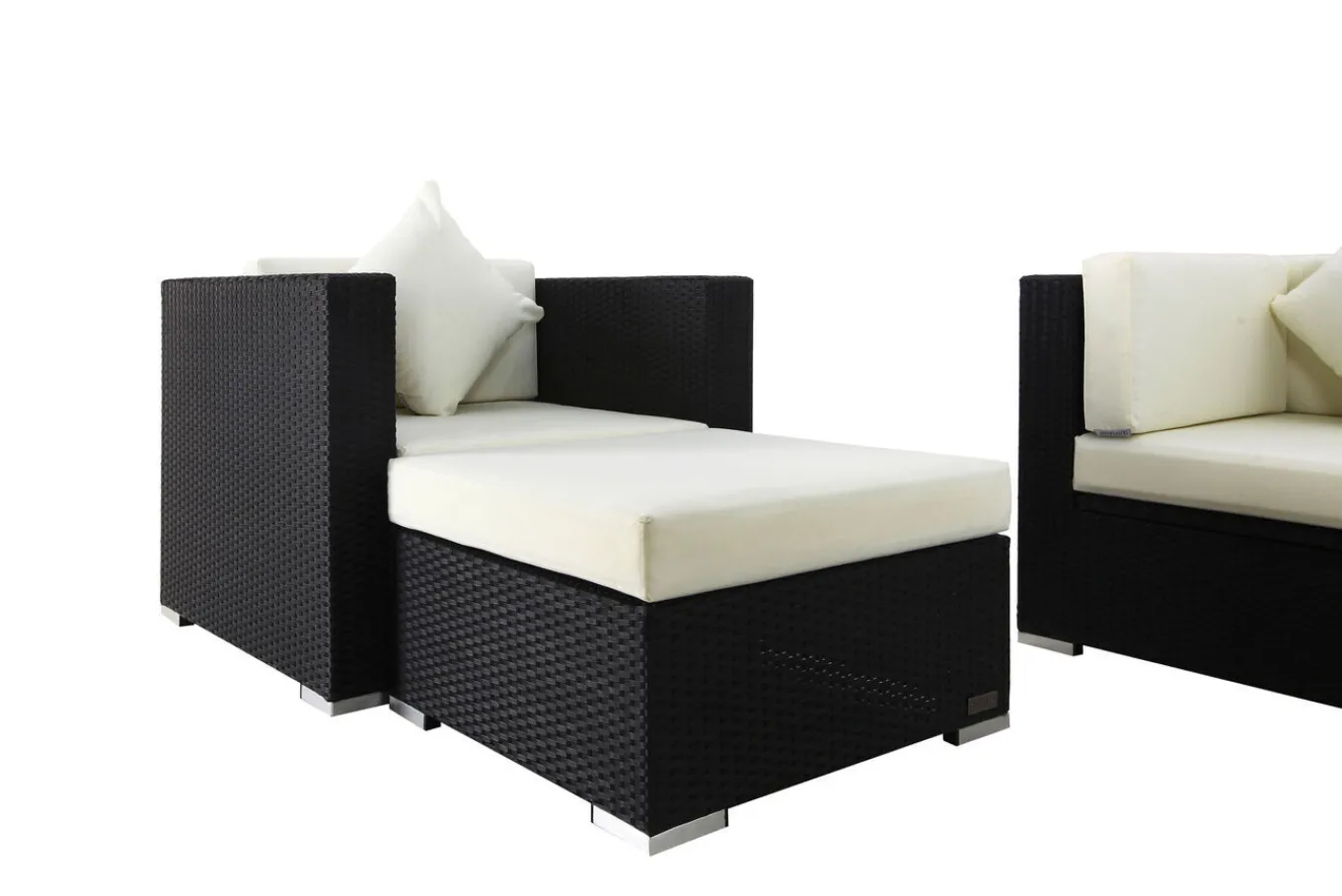 Online Gartenlounge, 5 Personen, creme/weiß, schwarz, Polyrattan, wasserfeste Kissenbox Polyrattan-Gartenmöbel|Gartenlounge