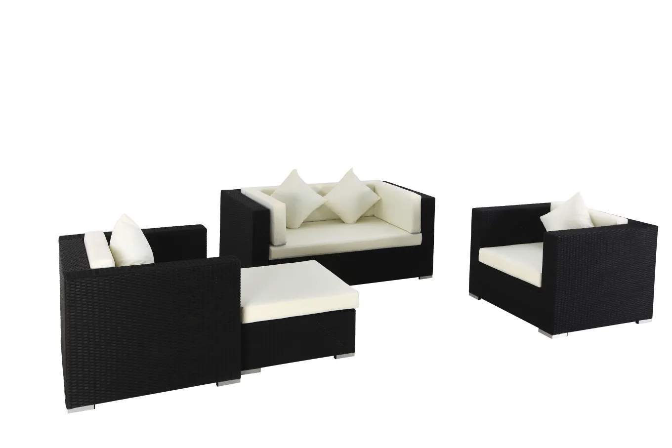 Online Gartenlounge, 5 Personen, creme/weiß, schwarz, Polyrattan, wasserfeste Kissenbox Polyrattan-Gartenmöbel|Gartenlounge